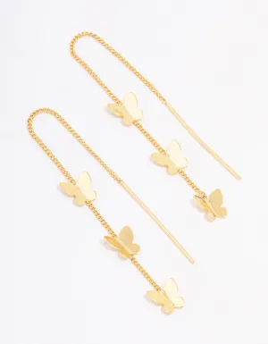 Gold Plated Butterfly Station Drop Earrings