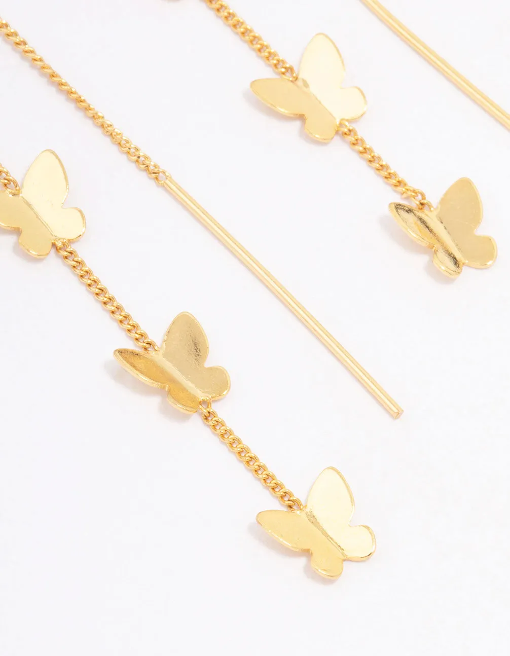 Gold Plated Butterfly Station Drop Earrings