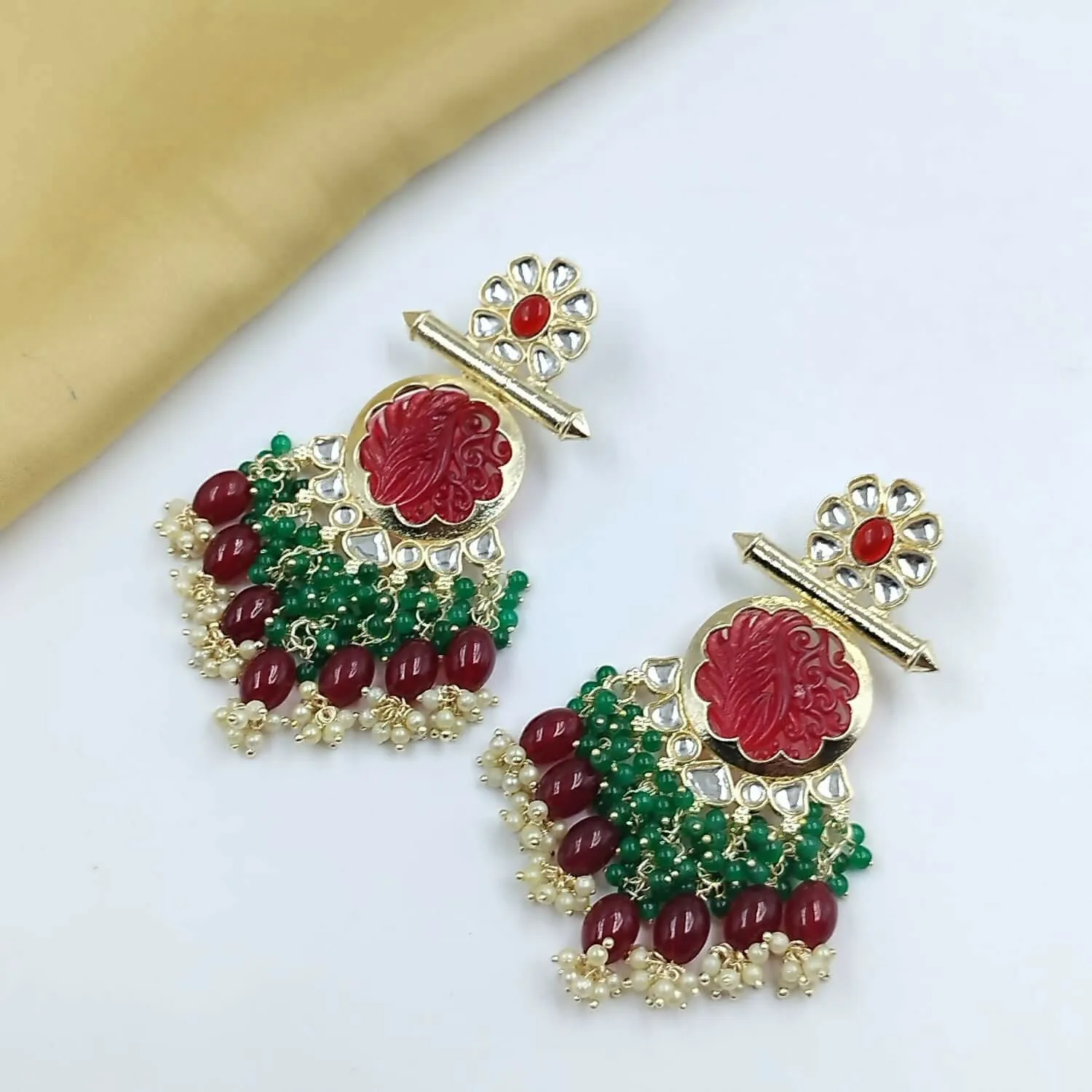 Gold Plated Kundan Dangler Earrings