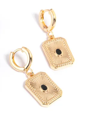 Gold Rectangle Ray Huggie Earrings