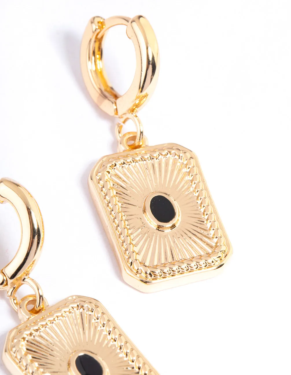 Gold Rectangle Ray Huggie Earrings