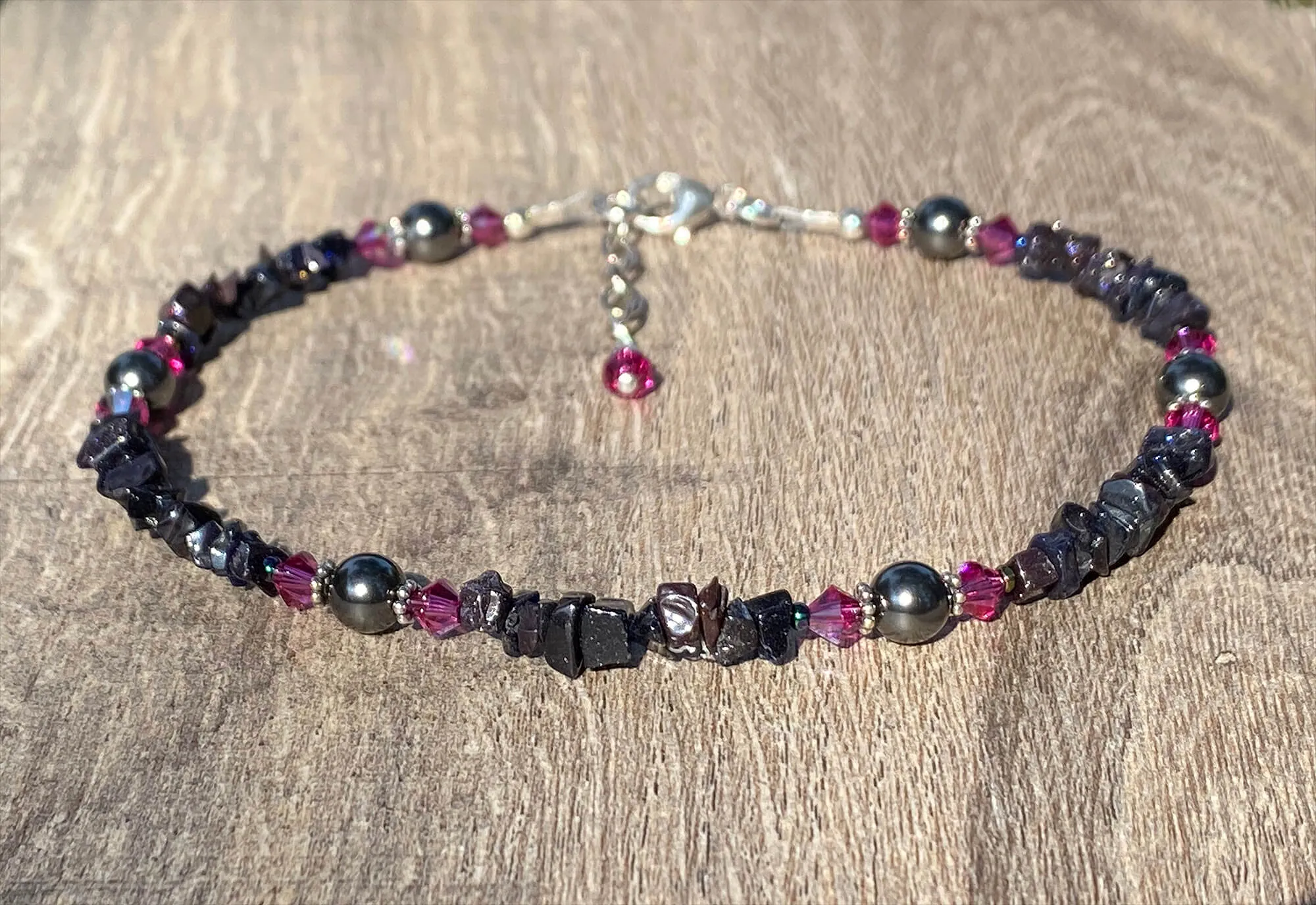 Goldstone Fuchsia Beaded Ankle Bracelet