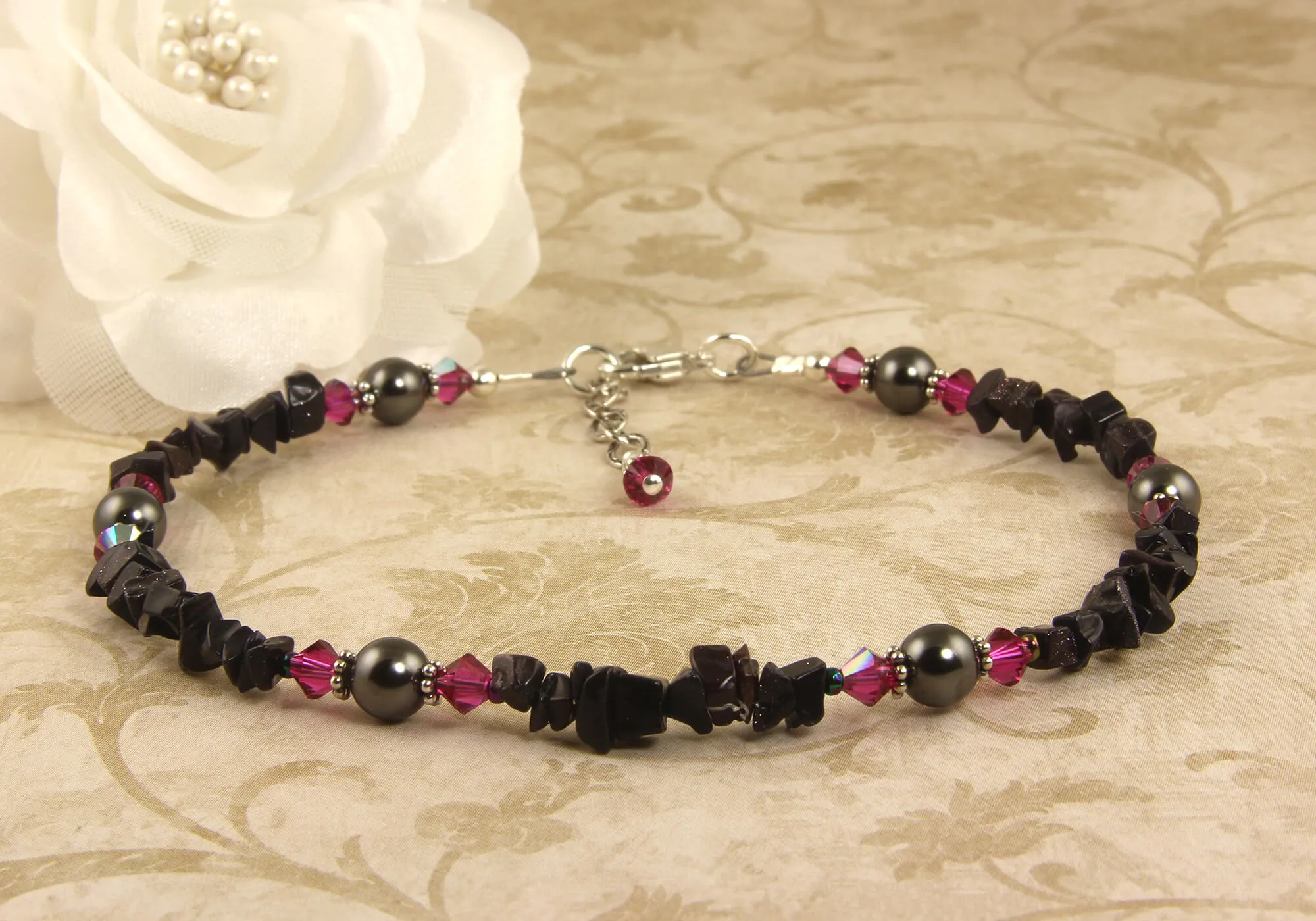 Goldstone Fuchsia Beaded Ankle Bracelet