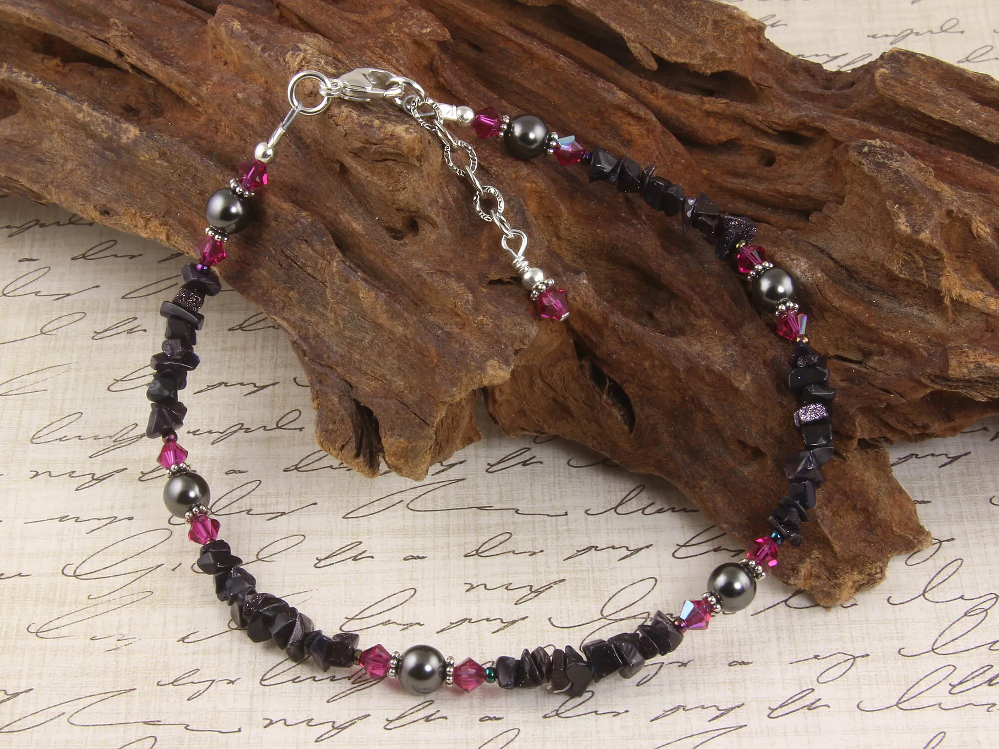 Goldstone Fuchsia Beaded Ankle Bracelet