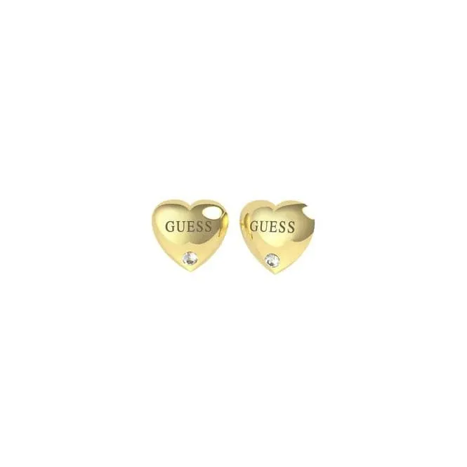 Guess Is For Lovers Bold Heart Gold Stud Earrings UBE70105