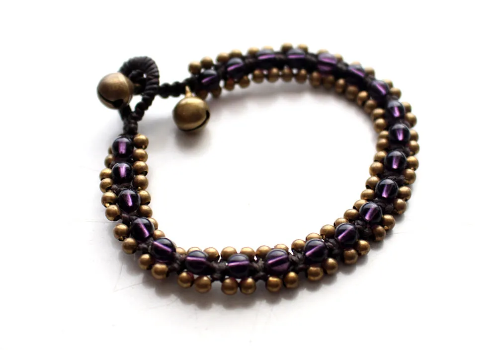 Handwoven Amethyst Color Glass Beads Teen Anklet