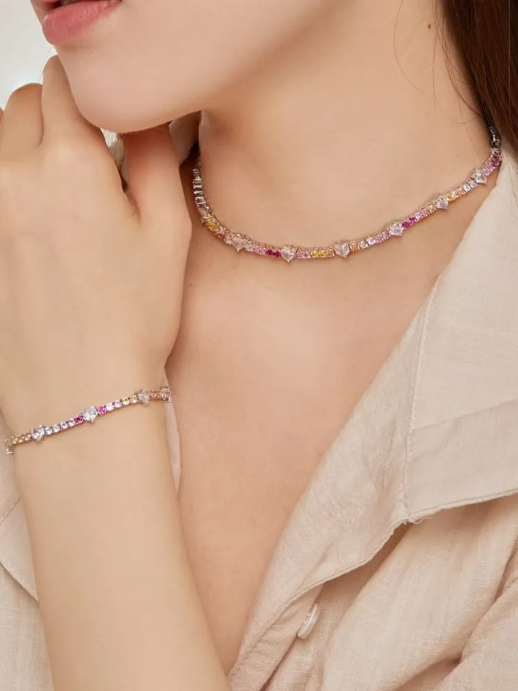 Heart Tennis Bracelet  925 Sterling Silver Colorful Pink Diamond Zircon Luxury Bracelets