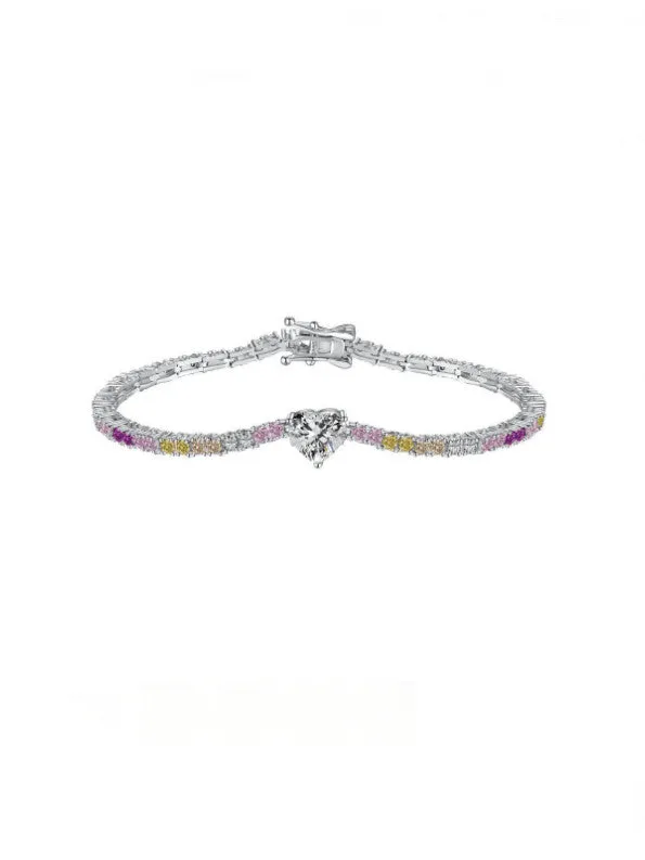 Heart Tennis Bracelet  925 Sterling Silver Colorful Pink Diamond Zircon Luxury Bracelets