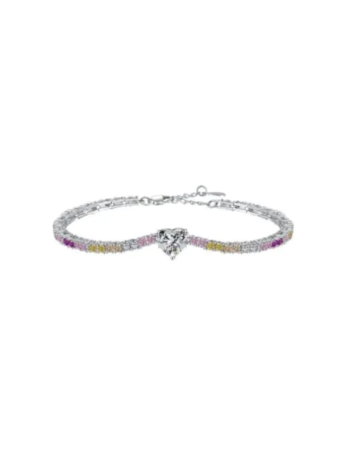 Heart Tennis Bracelet  925 Sterling Silver Colorful Pink Diamond Zircon Luxury Bracelets