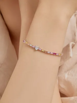 Heart Tennis Bracelet  925 Sterling Silver Colorful Pink Diamond Zircon Luxury Bracelets