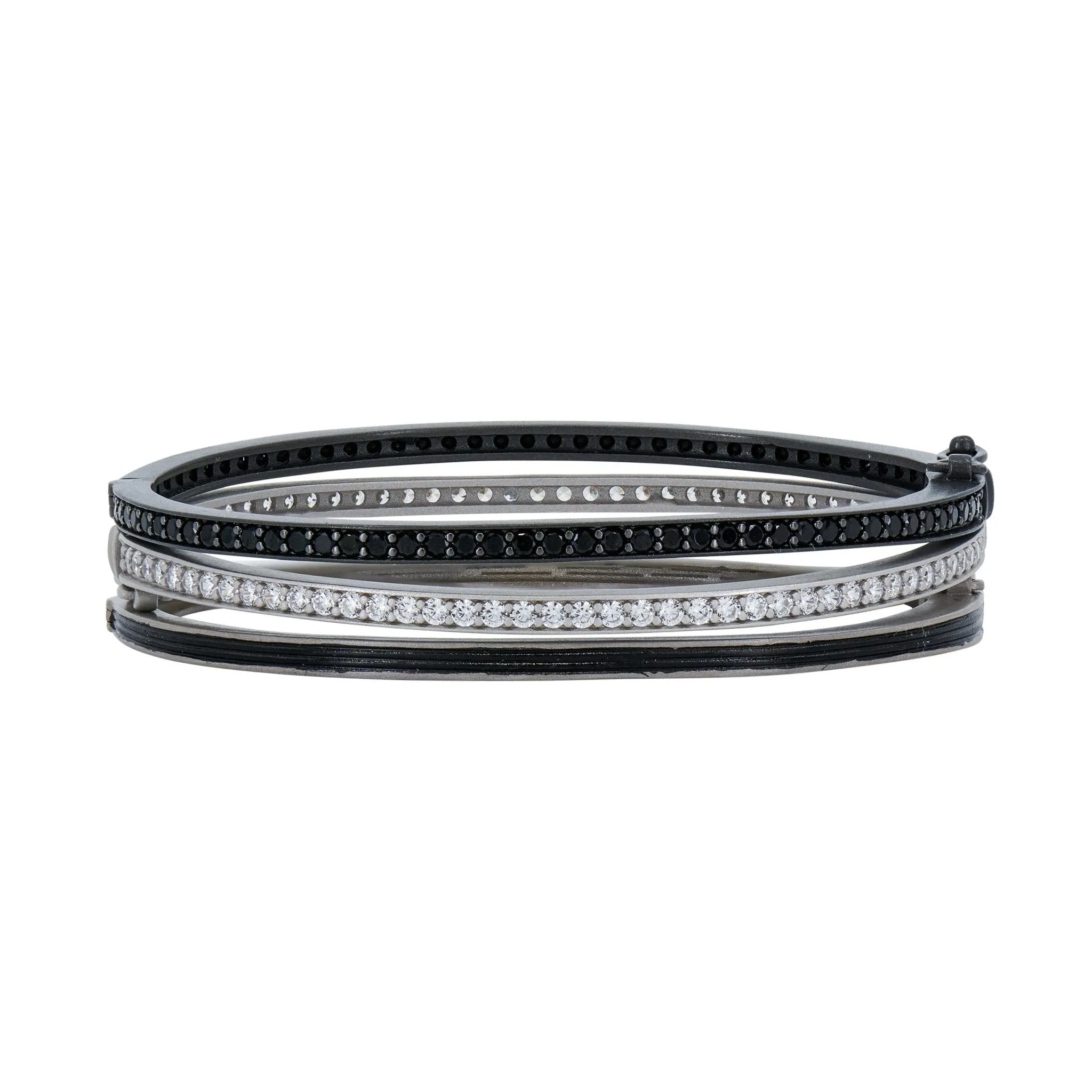 Industrial Finish Pavé Grit 3-Stack Hinge Bracelets - Limited Edition