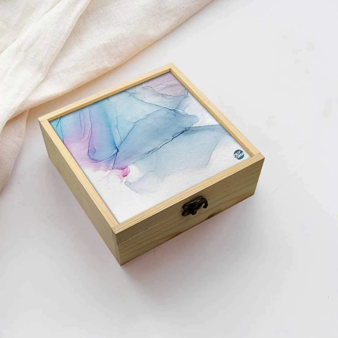 Jewellery Box Wooden Jewelry Organizer -  Blue Gray Ink Watercolor