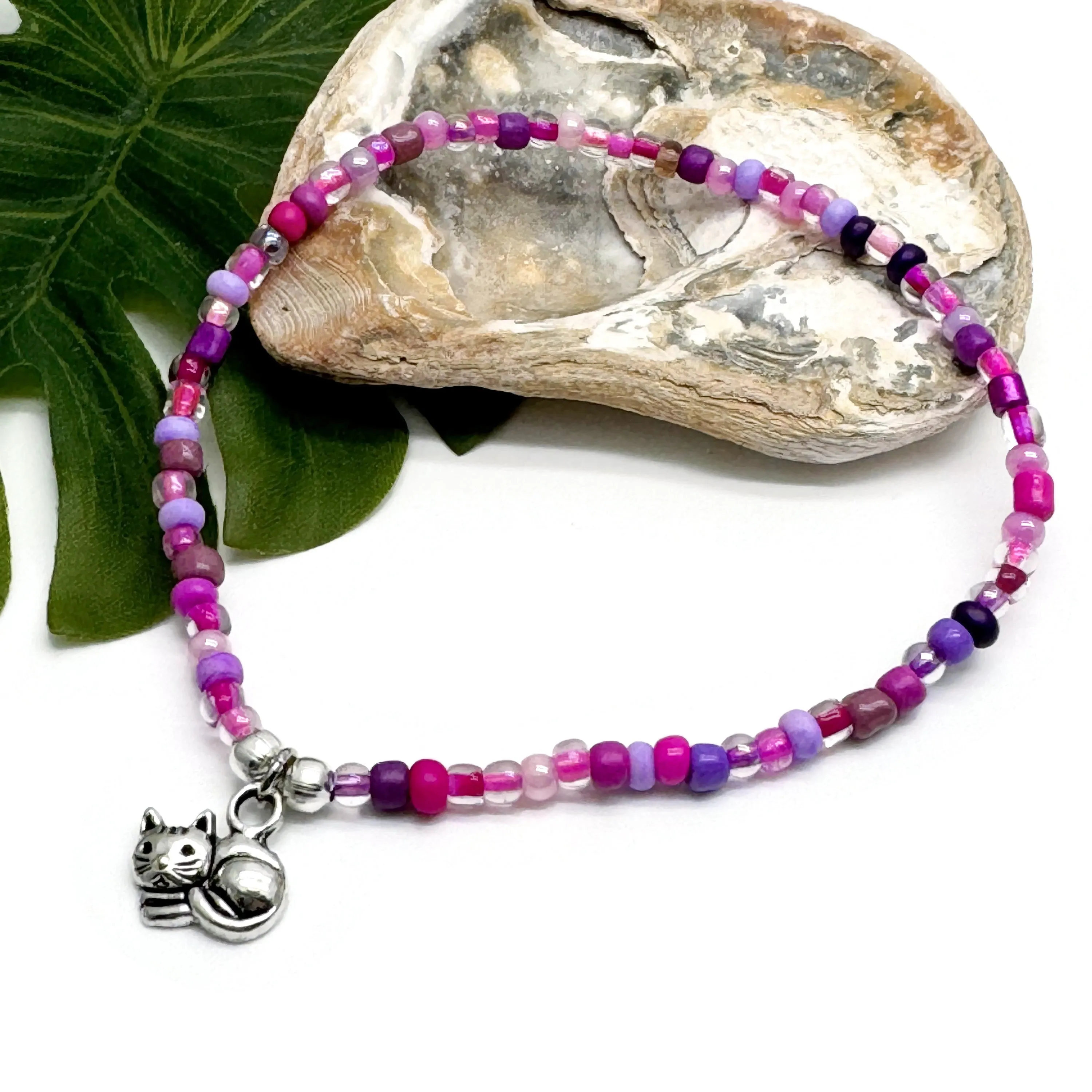 Kitty Cat Seed Bead Anklet - Colour Choice