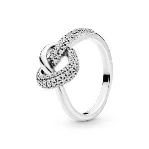 Knotted heart silver ring with clear cubic zirconia