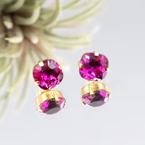 La Vie Parisienne Fuchsia Stud Earrings Gold