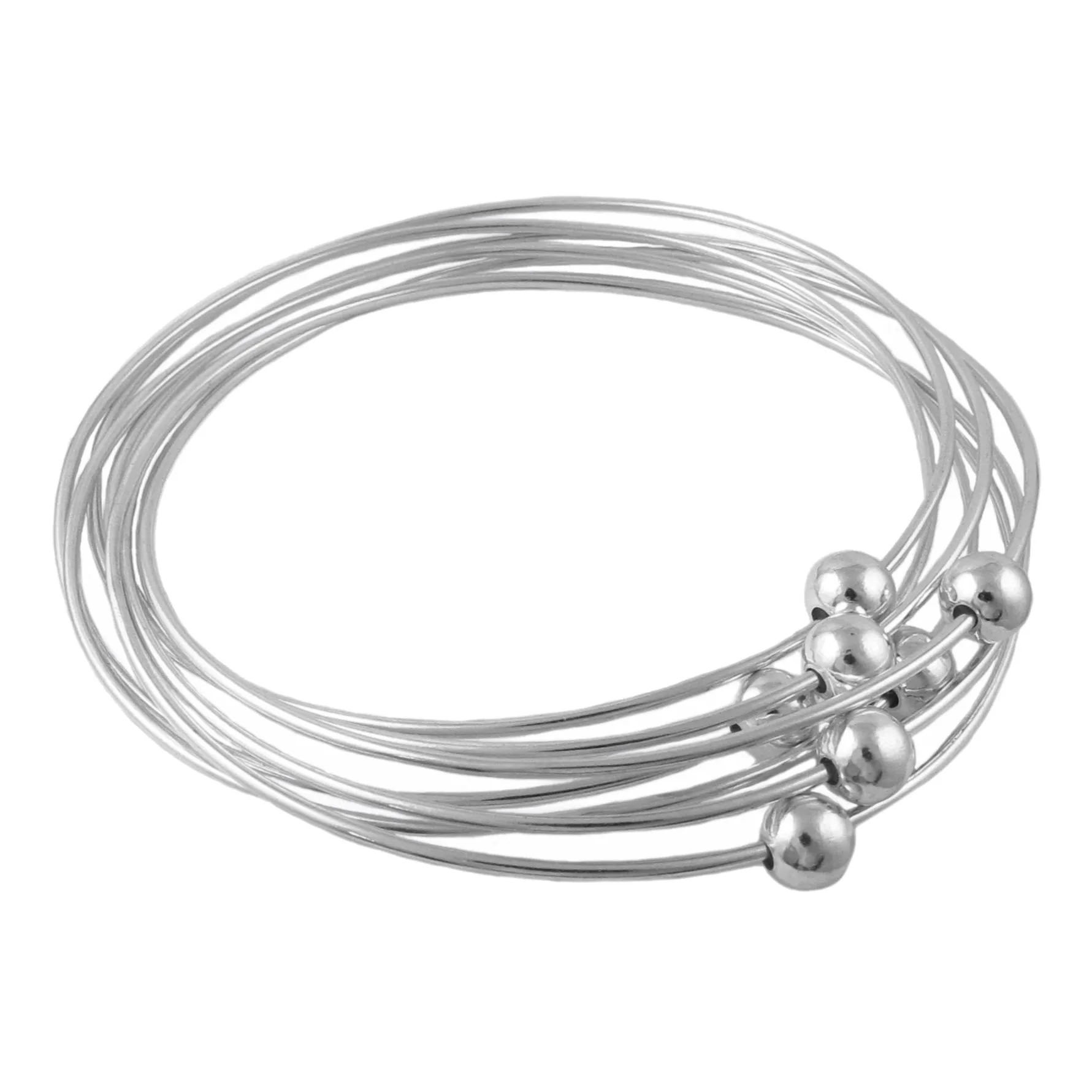 Large Interlocking Sterling Silver Multi Hoop Ball Bead Bangle