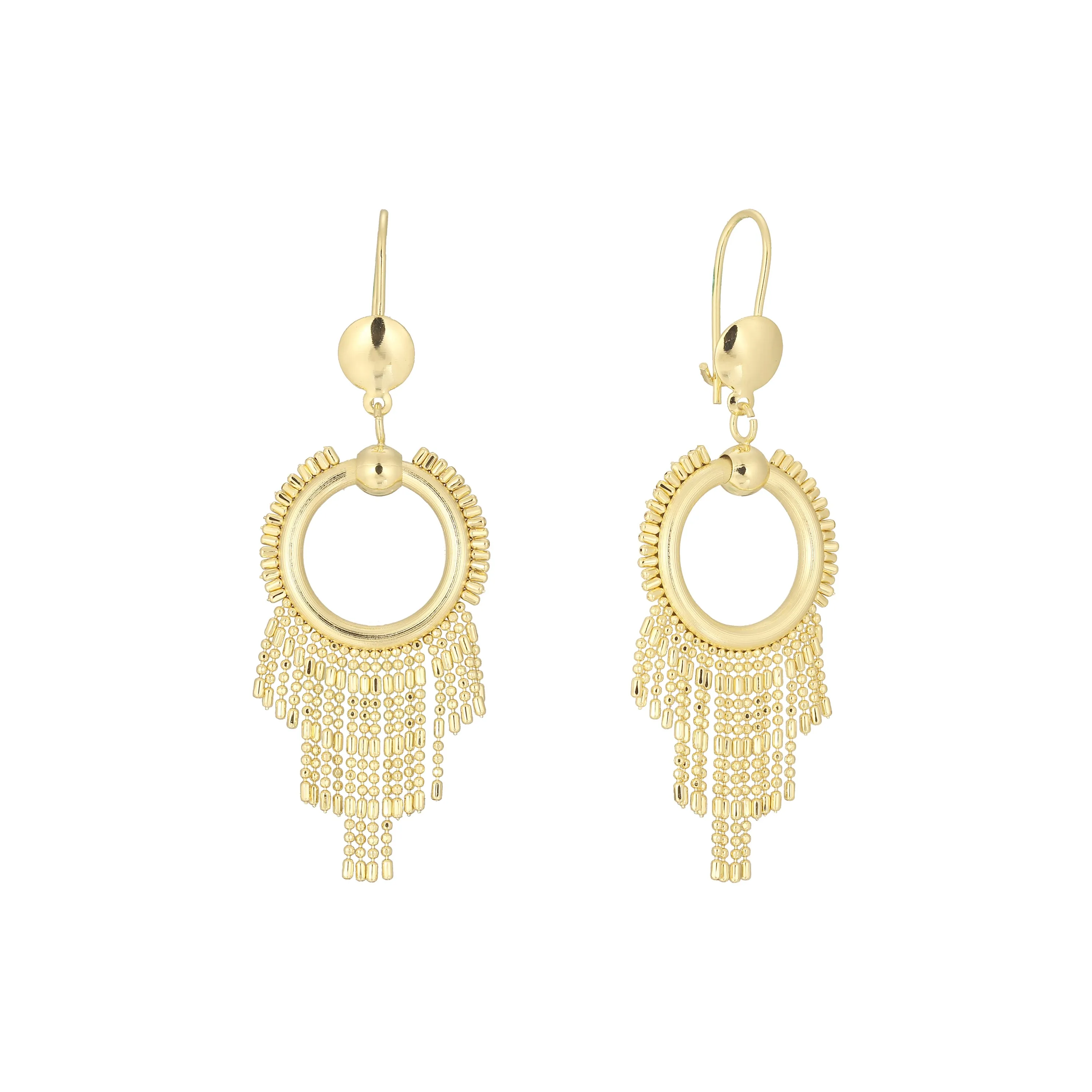 Long Fringe Drop Dangle Earrings 14K Solid Gold Women Chandelier Tassel Earrings