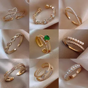 Luxury Gold Color Pearl Zircon Rings for Woman