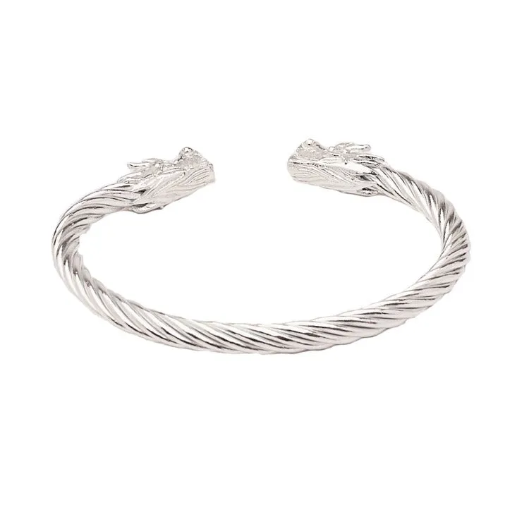 Men's Sterling Silver Bangle Bracelet with Dragon Design