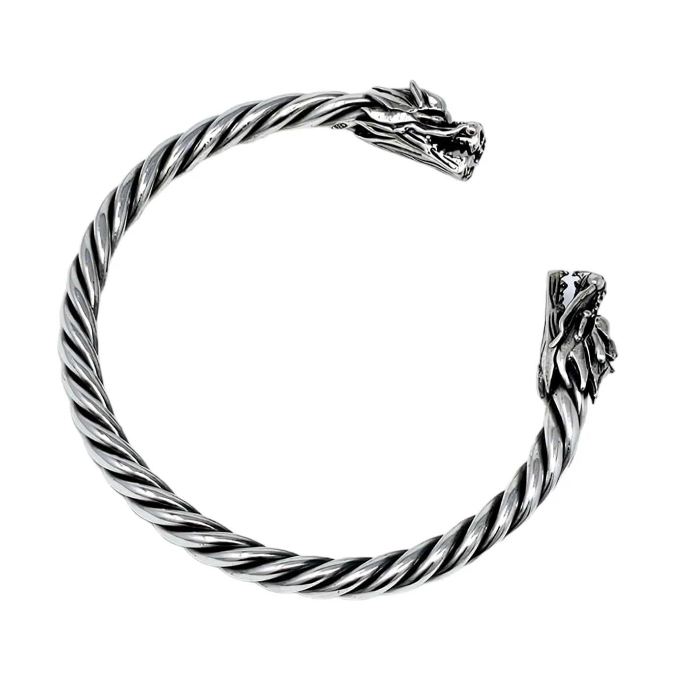 Men's Sterling Silver Bangle Bracelet with Dragon Design