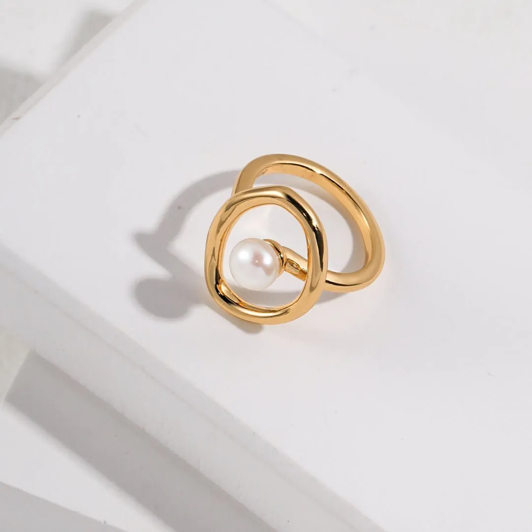 Minimalist Round Sterling Silver Pearl Ring