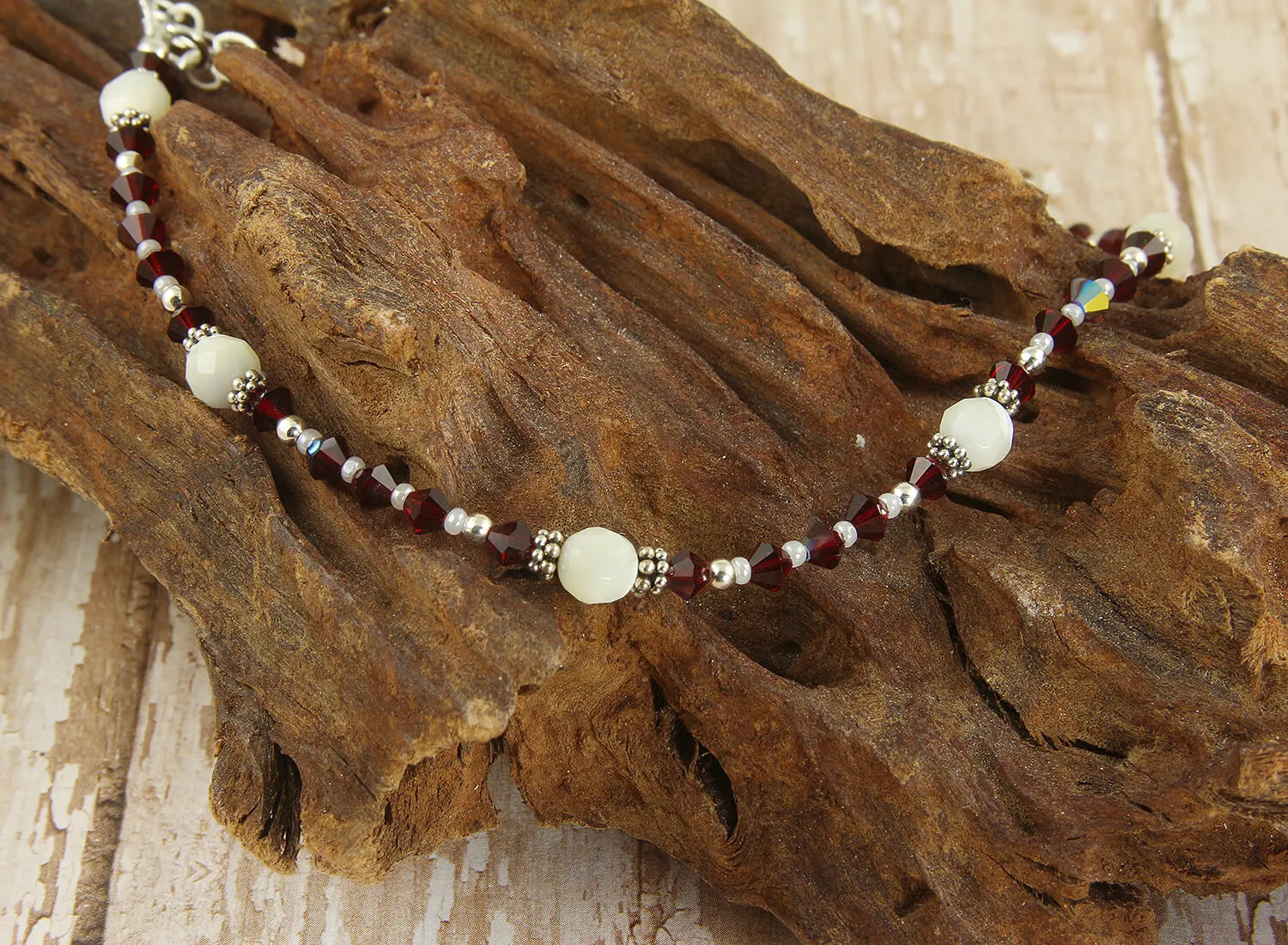 Mother of Pearl Crystal Beaded Anklet