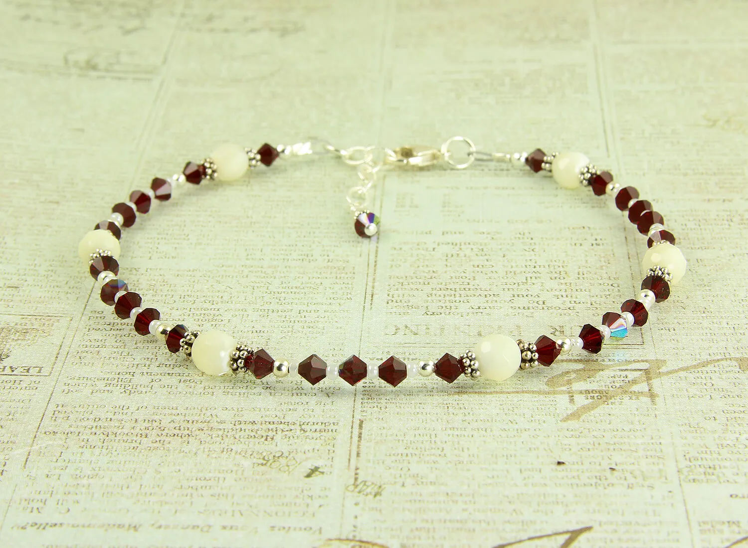 Mother of Pearl Crystal Beaded Anklet