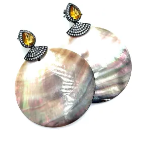 Mother Of Pearl Large Disc Drop Earrings