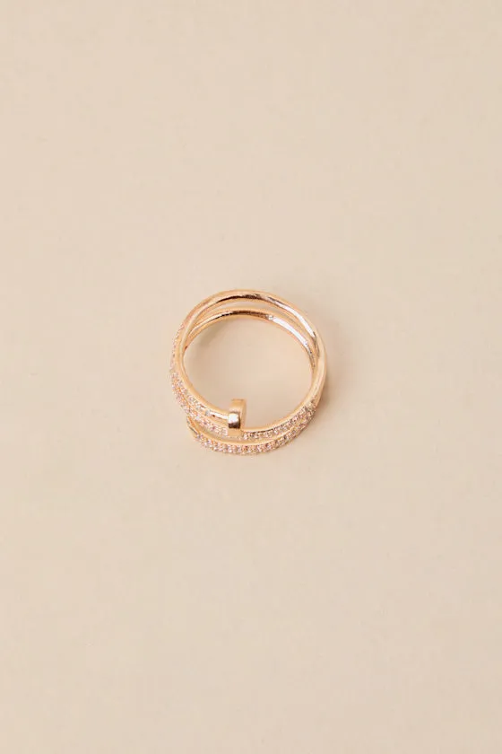 Multilayer Gold Open Circle Rings with Rhinestones