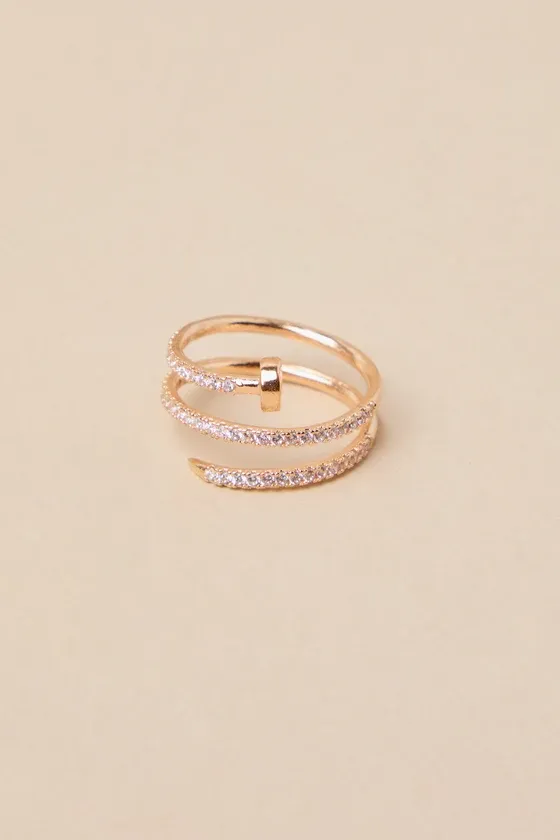 Multilayer Gold Open Circle Rings with Rhinestones