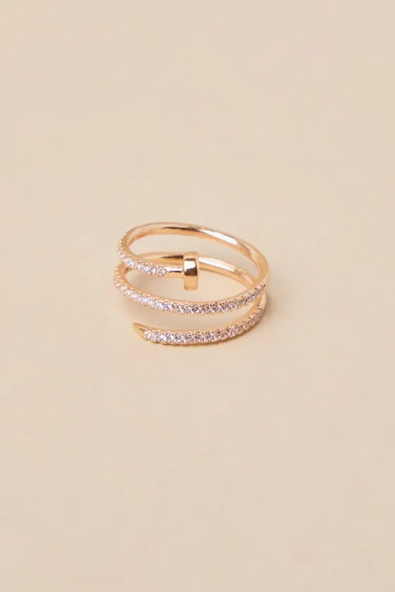 Multilayer Gold Open Circle Rings with Rhinestones