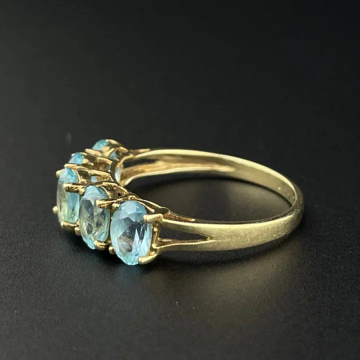 Natural Blue Topaz Half Eternity Engagement 14k Gold Vermeil Ring