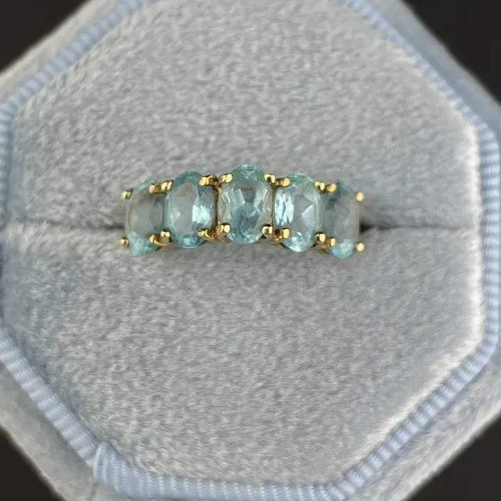 Natural Blue Topaz Half Eternity Engagement 14k Gold Vermeil Ring