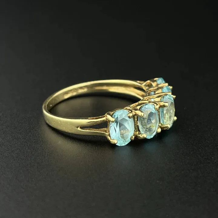 Natural Blue Topaz Half Eternity Engagement 14k Gold Vermeil Ring