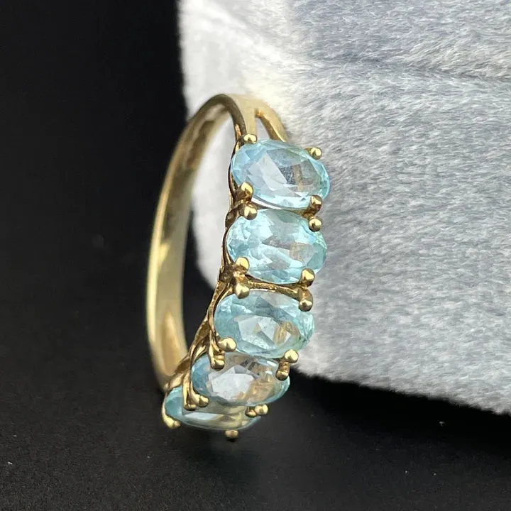 Natural Blue Topaz Half Eternity Engagement 14k Gold Vermeil Ring