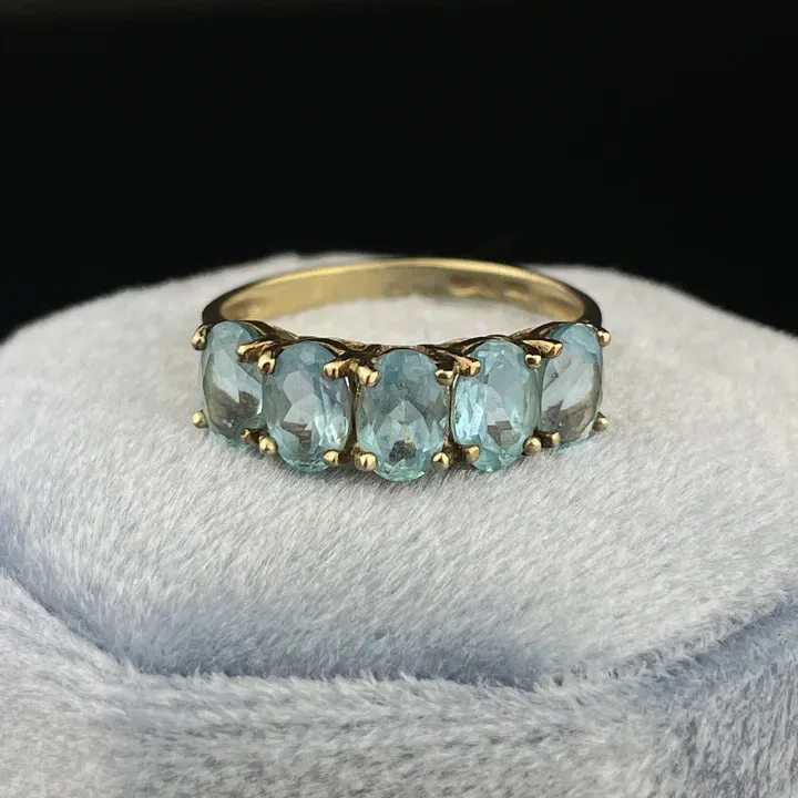 Natural Blue Topaz Half Eternity Engagement 14k Gold Vermeil Ring