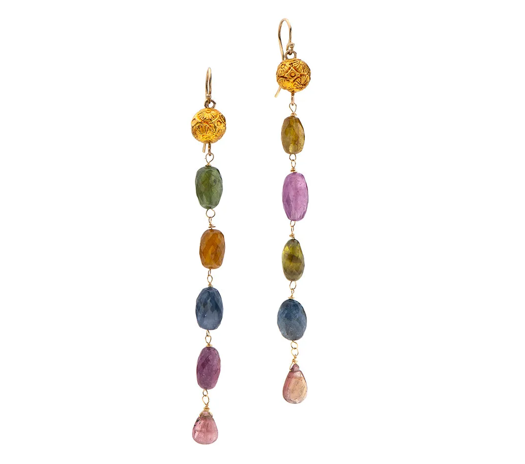 Nava Zahavi Yellow Gold Colorful Dangling Tourmaline Earrings