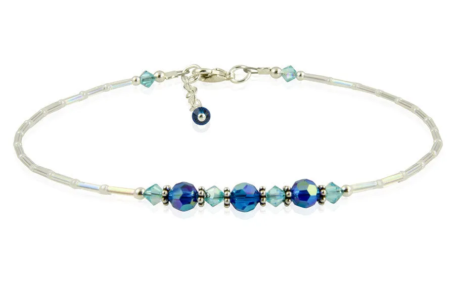 Ocean Blue Crystal Beaded Anklet