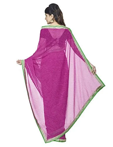 Oomph! Leheriya Georgette Printed Saree With Dupion Silk Blouse And Embroidered Border (Magenta and Blue)