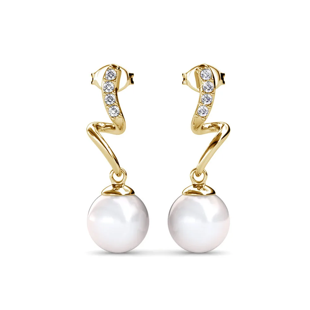 Ophelia 18k White Gold Plated Drop Pearl Crystal Earrings