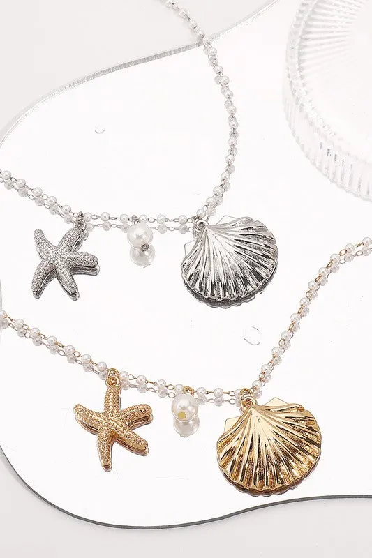 Pearl Chain Starfish Shell Pendant Necklace