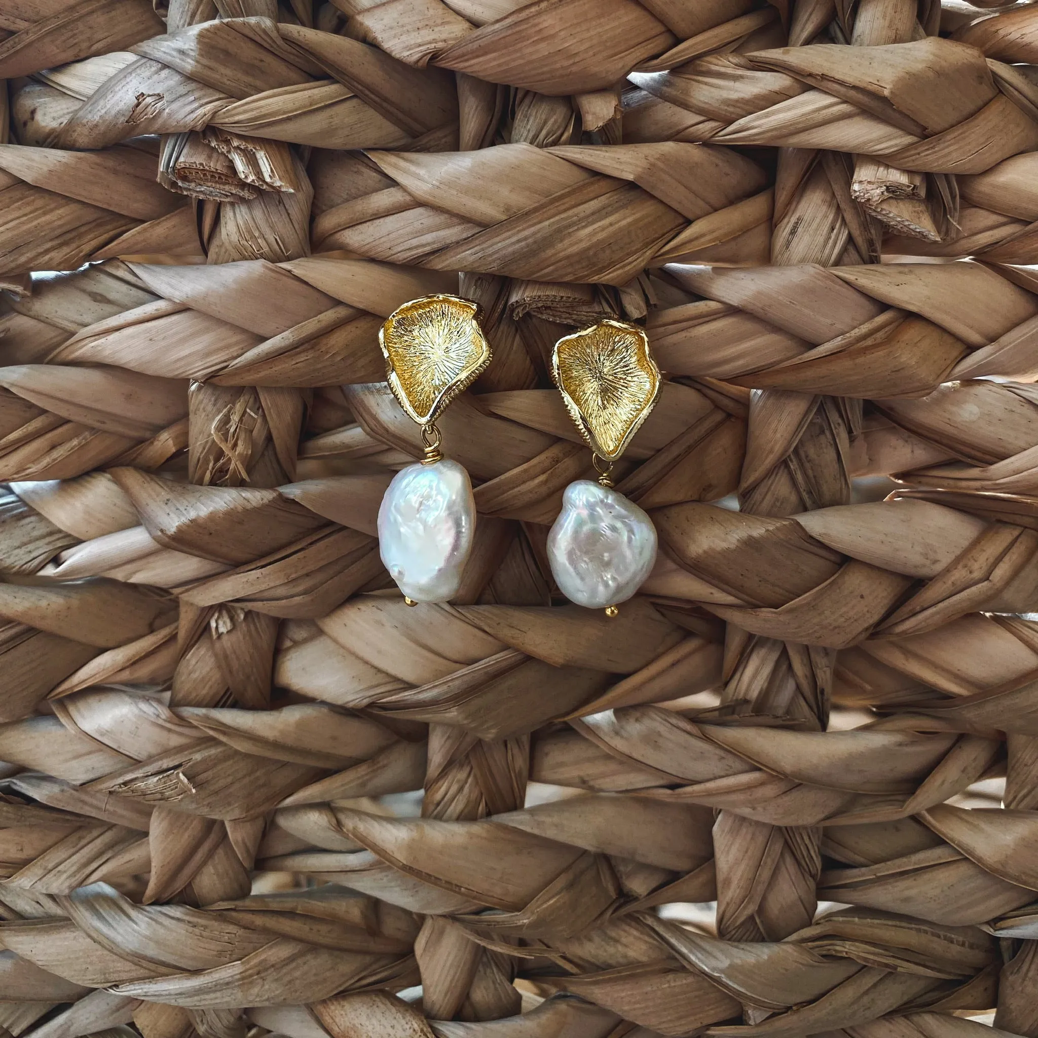 Pearl Drop Leaf Earrings