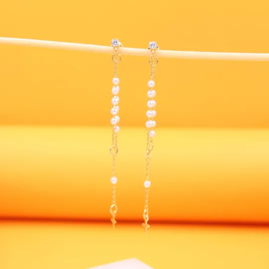 Pearl Rosary Dangle Earrings