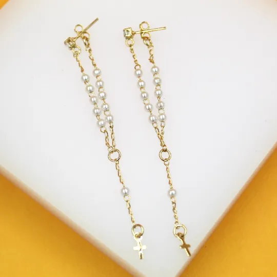 Pearl Rosary Dangle Earrings