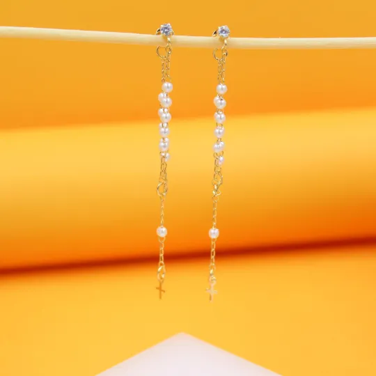 Pearl Rosary Dangle Earrings