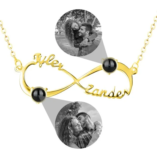 Personalized Infinity Symbol Projection Necklace For Women Customize Name Photo Pendant