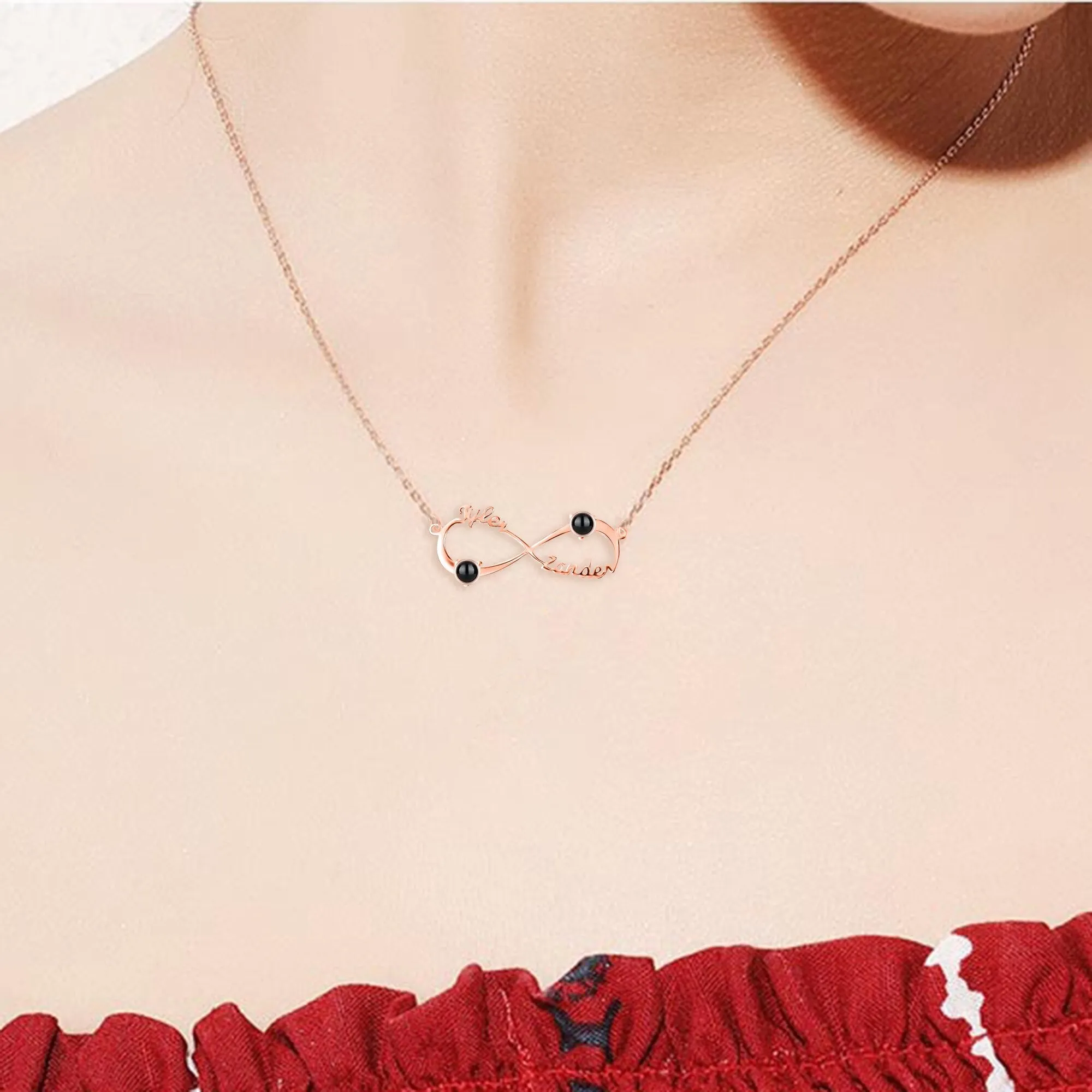 Personalized Infinity Symbol Projection Necklace For Women Customize Name Photo Pendant