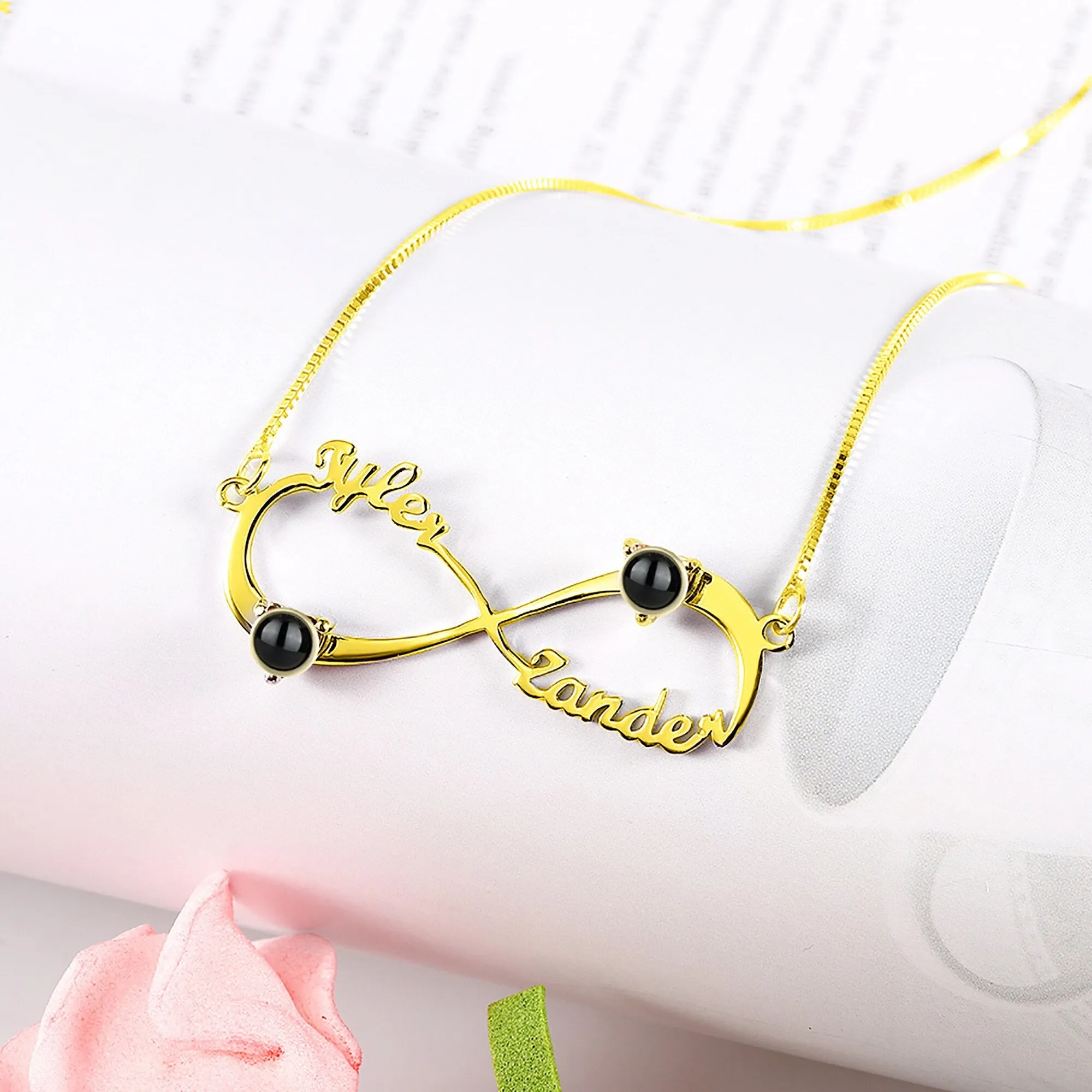 Personalized Infinity Symbol Projection Necklace For Women Customize Name Photo Pendant