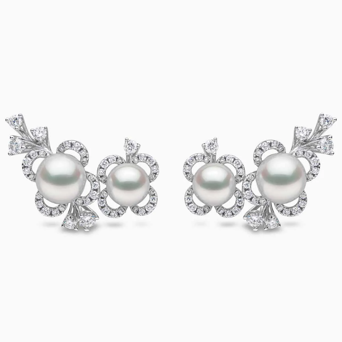 Petal 18K Gold Double Akoya Pearl and Diamond Floral Motif Earrings