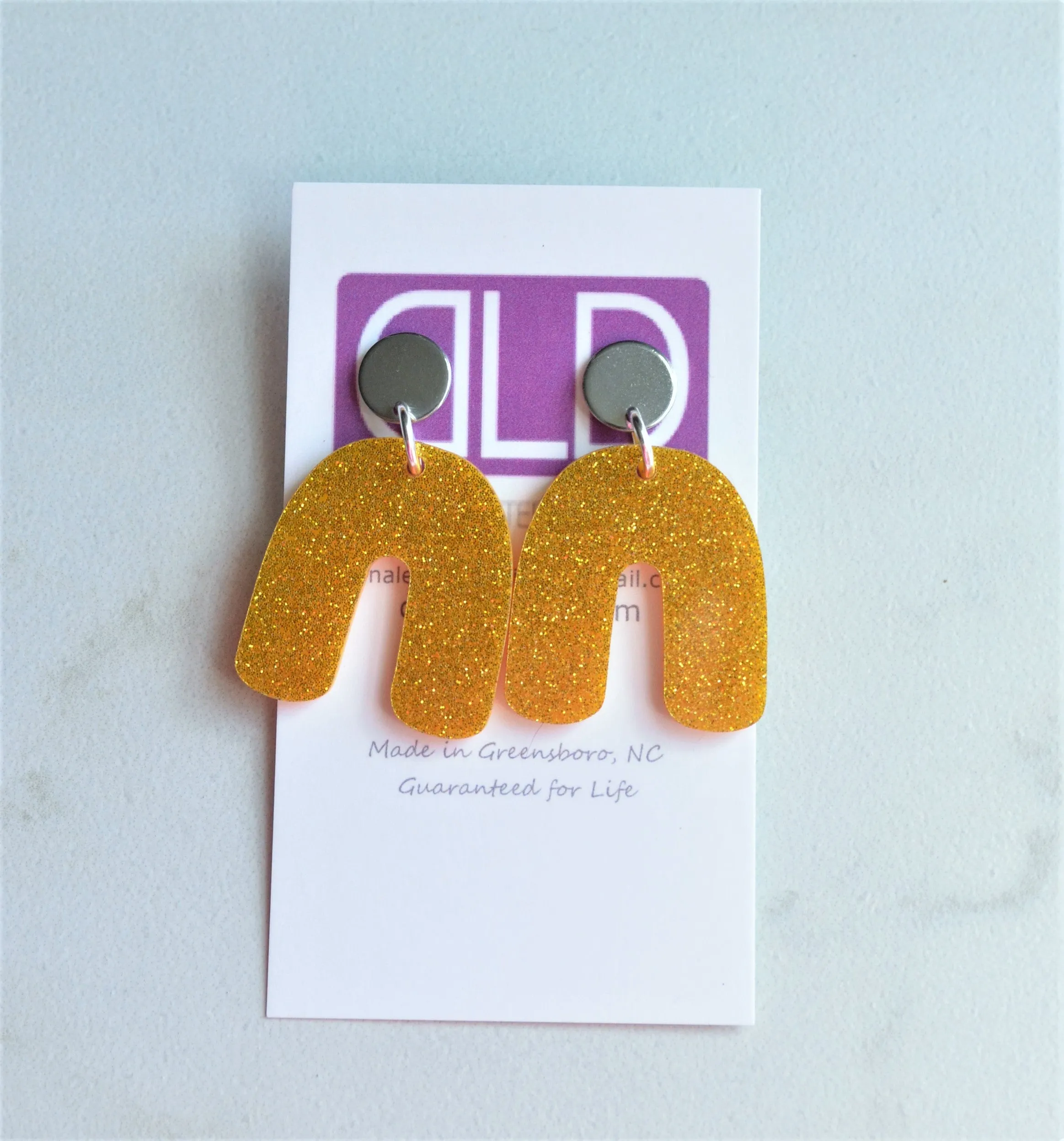 Pink Yellow Silver Glitter Statement Lucite Big Acrylic Earrings - Rita